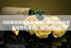冯绍峰因离婚重度抑郁？冯母为挽回赵丽颖愿斥豪宅，女方3字回应